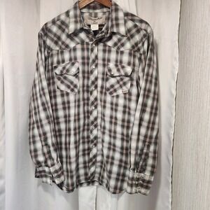 Wrangler Wrancher Pearl Snap Long Sleeve Plaid Shirt Men's Sz XL Black White Red
